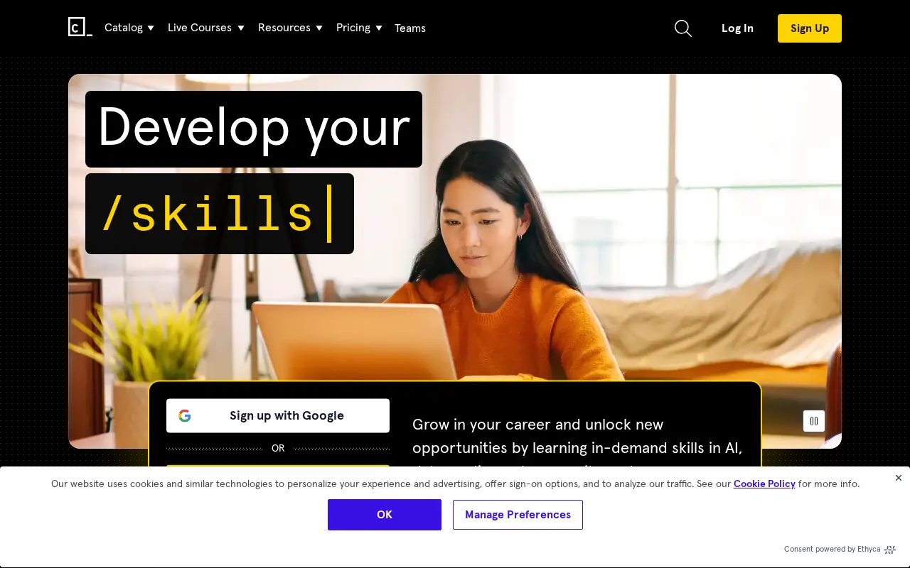 Homepage of Codecademy at codecademy.com