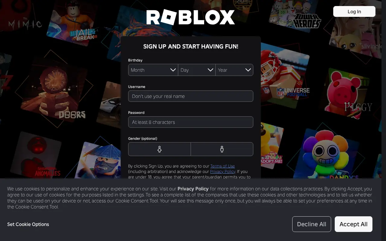 Homepage of Roblox at roblox.com