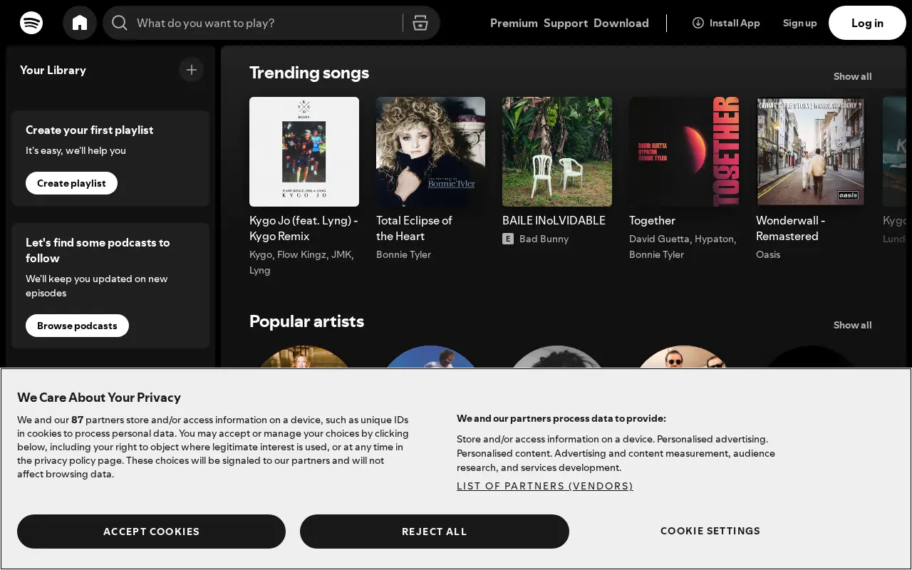 Homepage of Spotify at spotify.com
