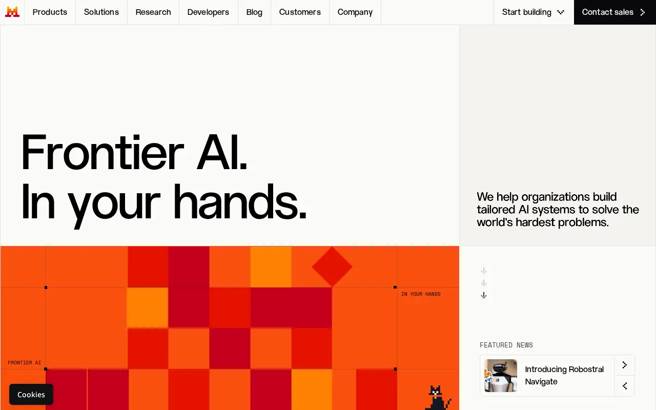 Homepage of Mistral at mistral.ai