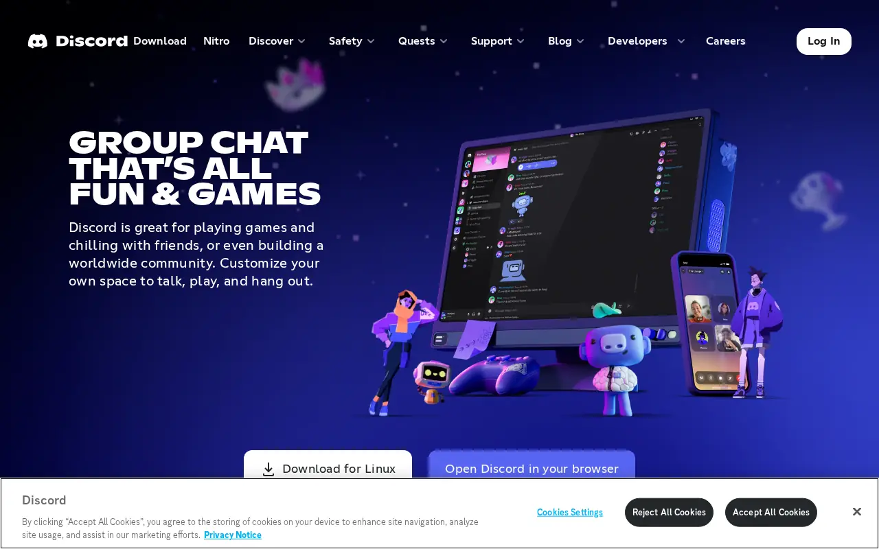 Homepage of Discord at discord.com