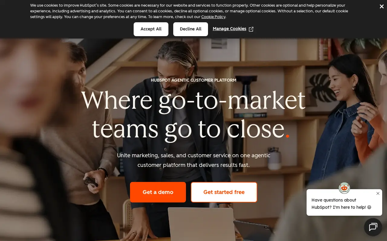 Homepage of HubSpot at hubspot.com
