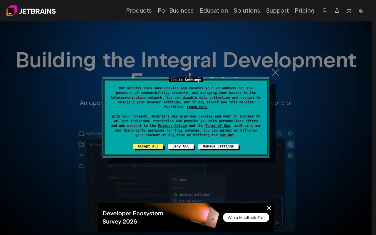 Homepage of JetBrains at jetbrains.com