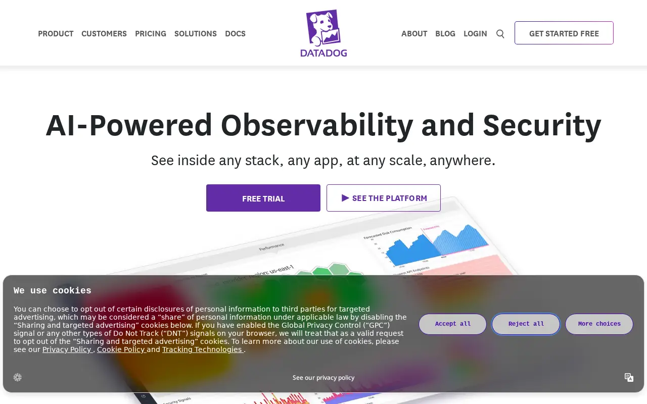Homepage of Datadog at datadoghq.com