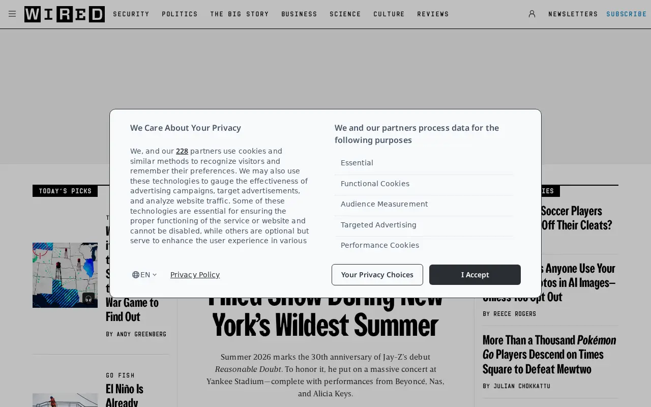 Homepage of Wired at wired.com