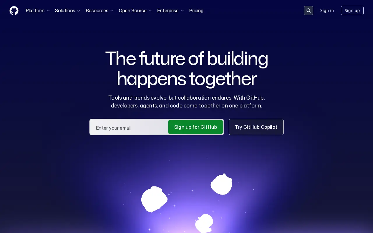 Homepage of GitHub at github.com