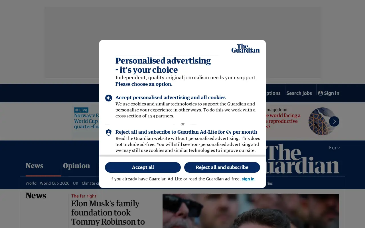 Homepage of The Guardian at theguardian.com