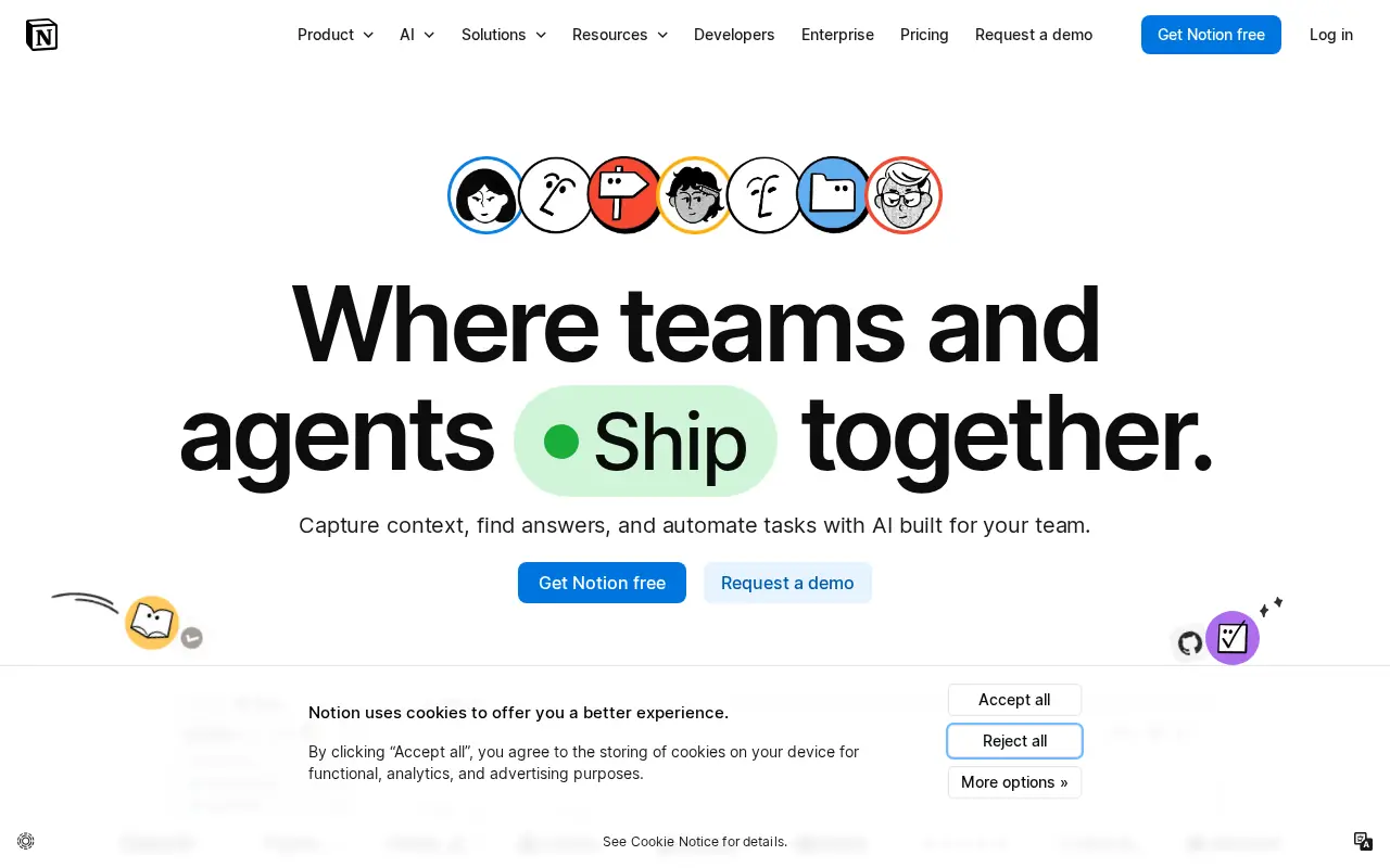 Homepage of Notion at notion.so