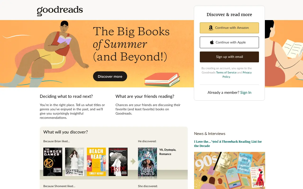 Homepage of Goodreads at goodreads.com
