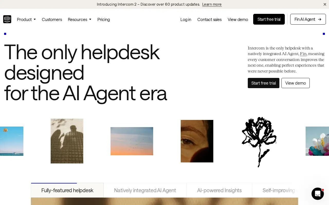 Homepage of Intercom at intercom.com