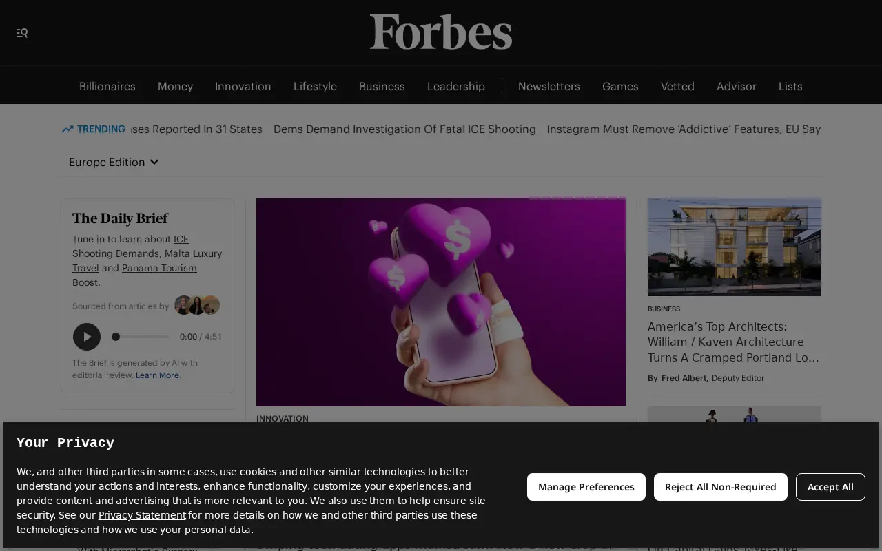 Homepage of Forbes at forbes.com