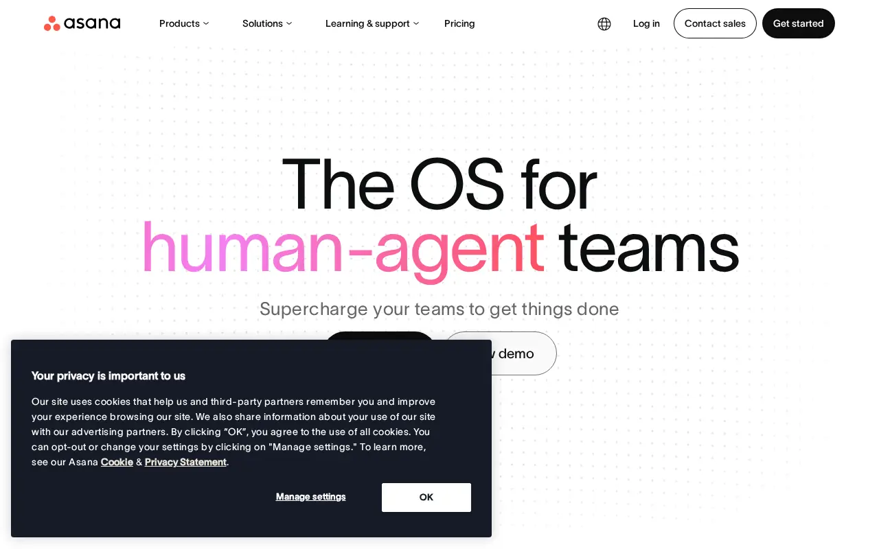 Homepage of Asana at asana.com