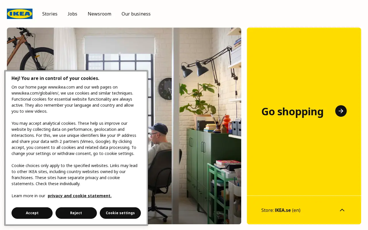 Homepage of IKEA at ikea.com