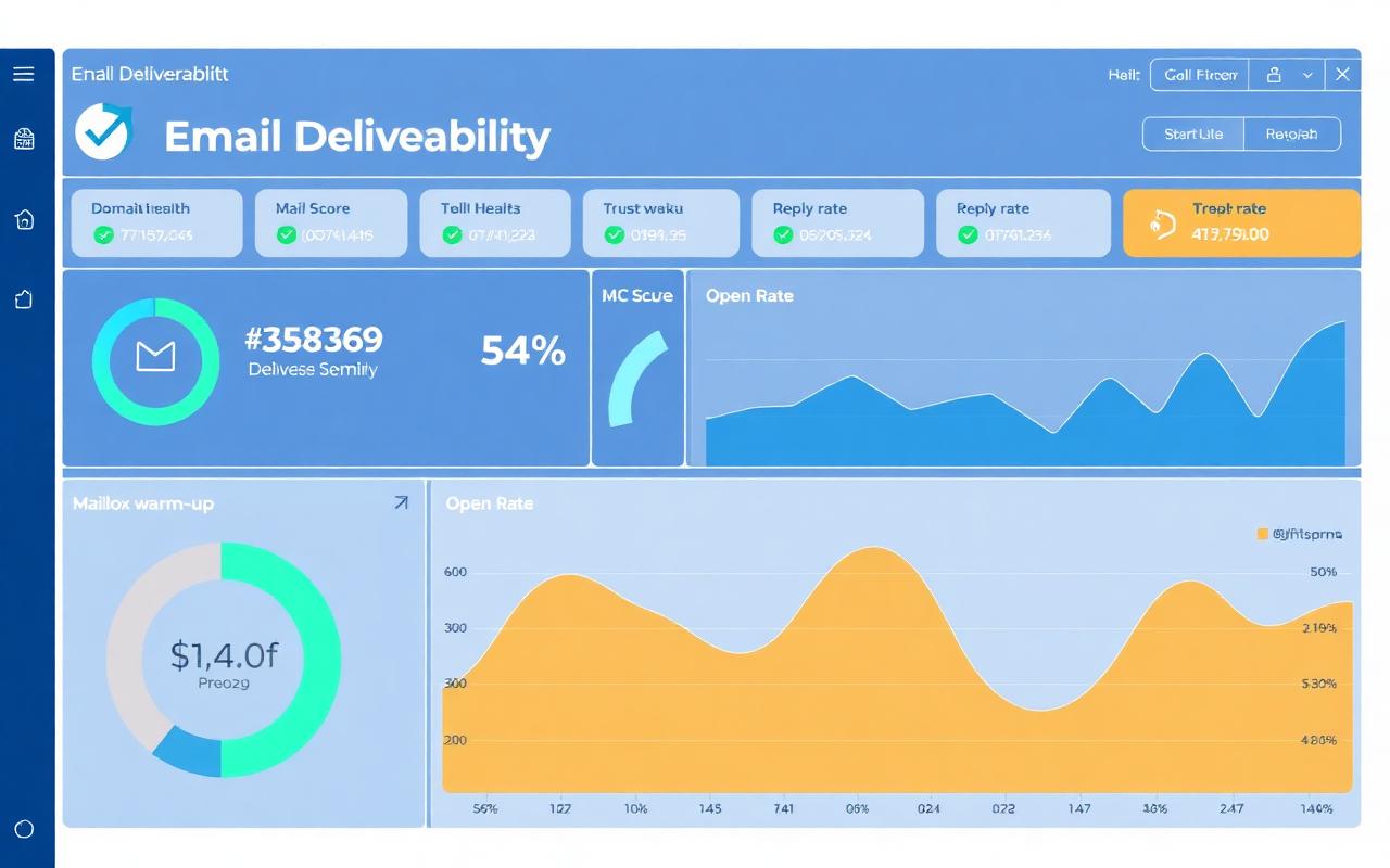 WBP Outreach deliverability dashboard with domain health, mailbox trust and reply rate metrics