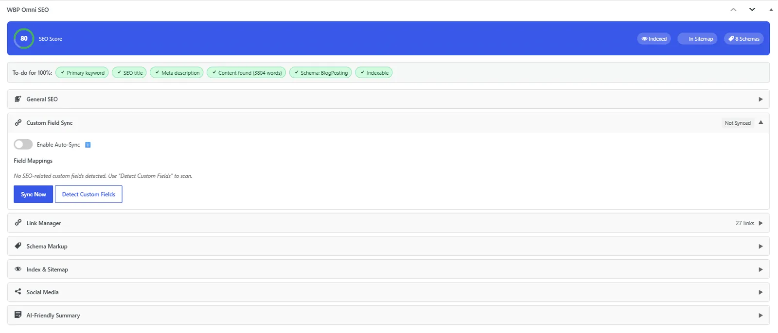 Custom-field mapping engine that migrates Yoast, Rank Math, AIOSEO, SEOPress metadata in one click.